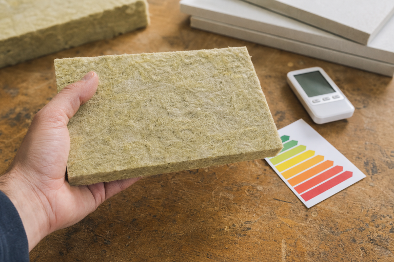 Isolatieplaat met thermometer en energielabel