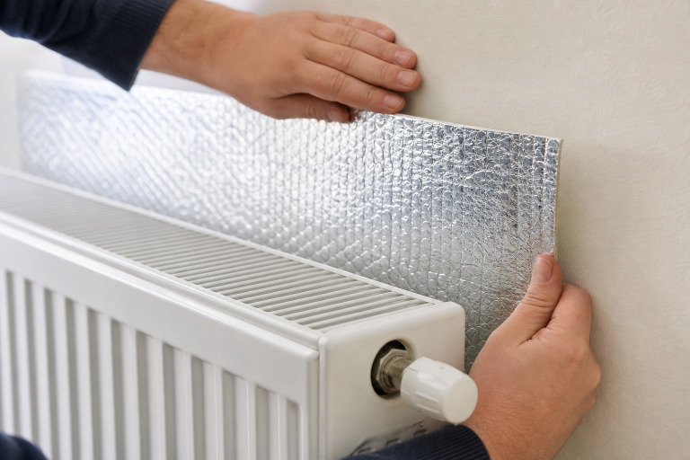 Radiatorfolie achter een radiator