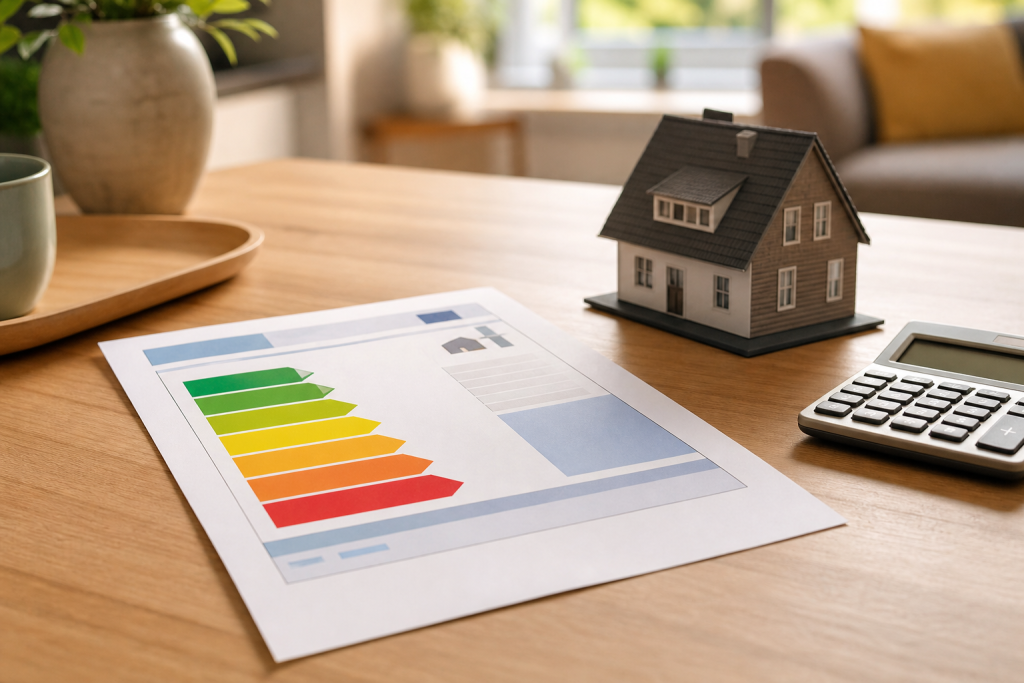 Energielabel-document met huismodel