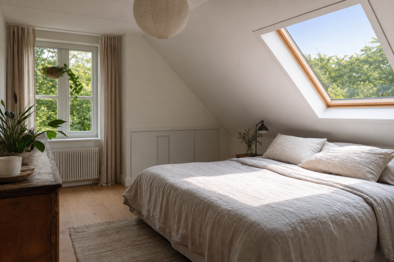 Koele zolderkamer in de zomer